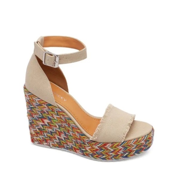 LISA VICKY Graceful Platform Wedge Sandal Natural Linen Woven Multicolor Base - Picture 1 of 2